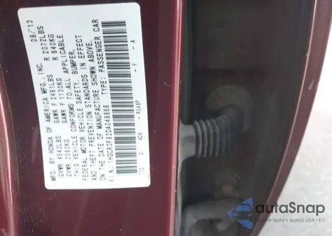 2013 Honda Accord Ex-L V-6 z USA, uszkodzony, nr VIN 1HGCR3F82DA048666